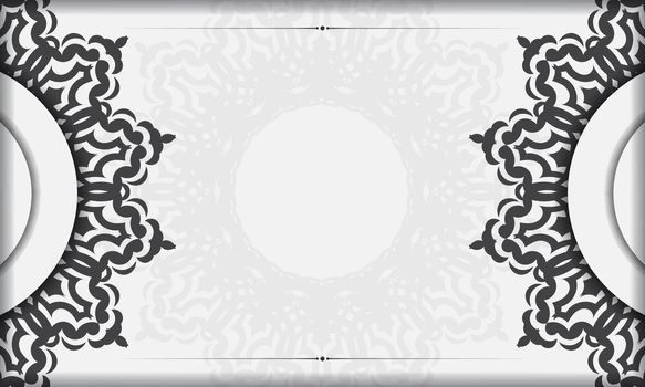 White banner template with black ornaments and place for your design. Invitation card design with mandala patterns.