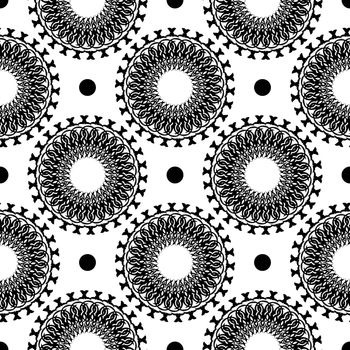 Black-white seamless pattern with vintage ornaments. Good for clothing, textiles, backgrounds and prints. Vector illustration.