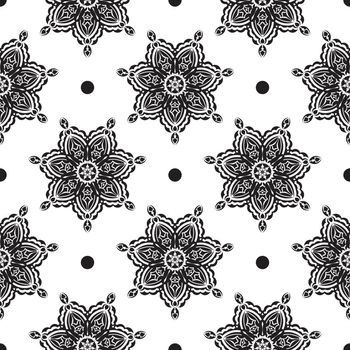 Black and white seamless pattern with vintage ornament. Good for backgrounds, prints, apparel and textiles.