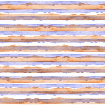 Abstract Blue Orange Stripes Watercolor Background. Seamless Pattern for Fabric Textile and Paper. Simple Hand Painted Stripe