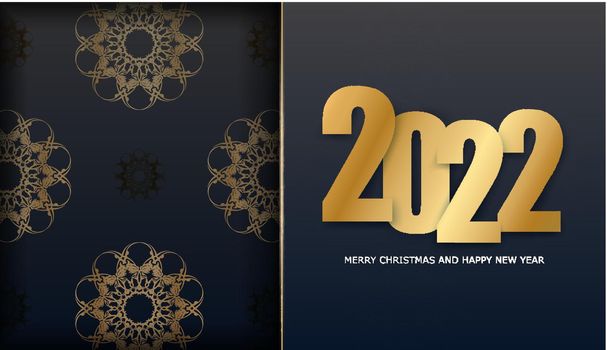 Festive Brochure 2022 Merry Christmas and Happy New Year in black color with abstract gold ornament