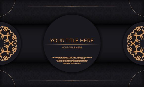 Black banner with abstract ornaments and place for your text. Invitation card design with vintage patterns.