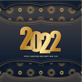 2022 Happy New Year Greeting Card Template Black Color with Winter Gold Pattern