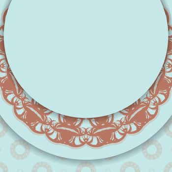 Leaflet in aquamarine color with luxurious coral pattern is ready for print.