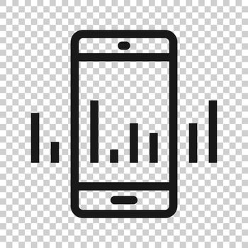 Phone diagram icon in flat style. Smartphone growth statistic vector illustration on white isolated background. Gadget analytics business concept.