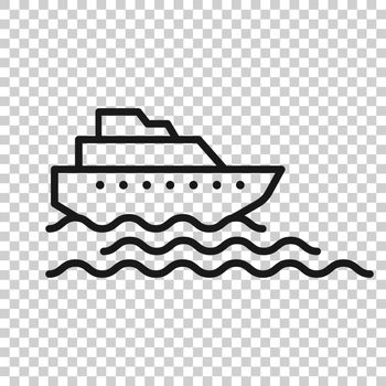 Tourism ship icon in flat style. Fishing boat vector illustration on white isolated background. Tanker destination business concept.