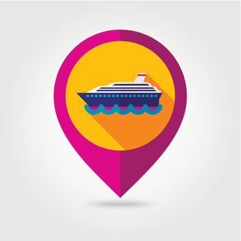 Cruise liner ship flat mapping pin icon