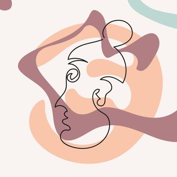 Human head with abstract shapes in line art style. Contemporary hand drawn vector illustrations.