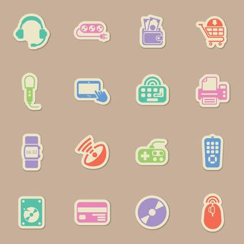 electronics supermarket color vector icons on paper stickers