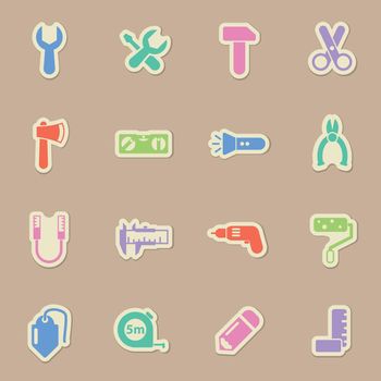 work tools color vector icons on paper stickers