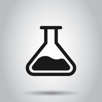 Chemistry beakers sign icon in flat style. Flask test tube vector illustration on isolated background. Alchemy business concept.