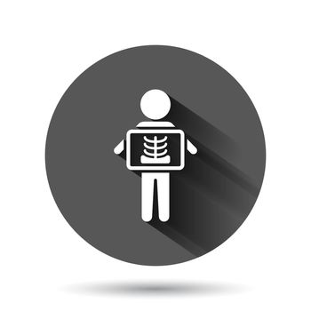 X-ray icon in flat style. Radiology vector illustration on black round background with long shadow effect. Medical scan circle button business concept.