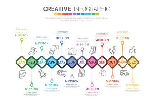 Timeline business for 12 months, Infographics element design 