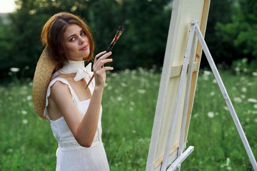 woman artist outdoors visage creative hobby lifestyle. High quality photo