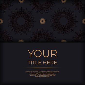 Square Postcard Template Black with luxurious patterns. Print-ready invitation design with vintage ornaments.