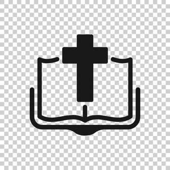 Bible book icon in flat style. Church faith vector illustration on white isolated background. Spirituality business concept.