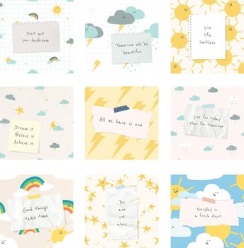 Cheerful quote template vector quote with cute weather drawings collection compatible with AI