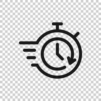 Recovery icon in flat style. Repeat clock vector illustration on white isolated background. Rotation time business concept.