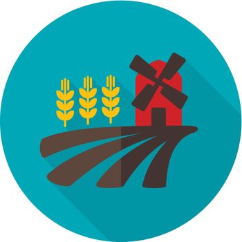 Field with a mill and wheat flat icon