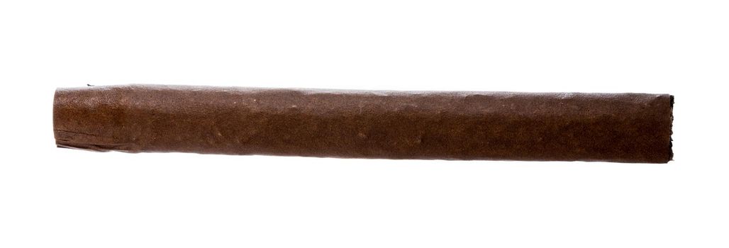 One hand rolled cigar isolated on white