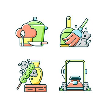 Household chores RGB color icons set
