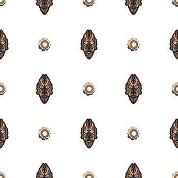 Seamless pattern with mask in the style of Maori or Samoa. Good for backgrounds and textiles. Vector illustration