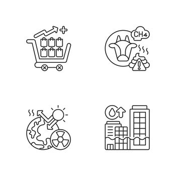Global warming linear icons set