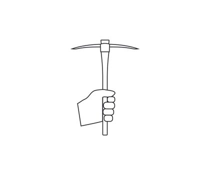 Hand holding pickaxe icon. Vector illustration, flat design.