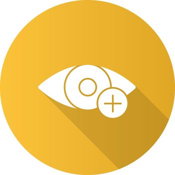 Human eye with plus sign flat design long shadow glyph icon