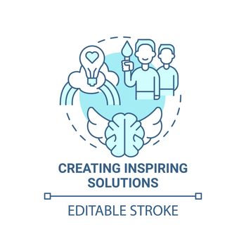 Creating inspiring solutions blue concept icon