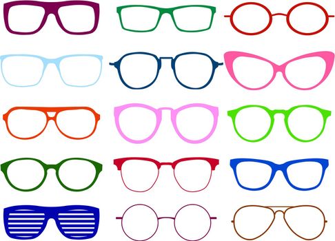 Glasses colorful vector set illustration. summer symbol. Glasses set for traveling design. Flat design Vector Illustration