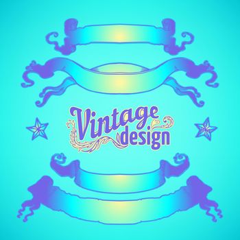 Vintage design elements set. Ribbons in bright neon colors. Vector illustration. 1980s style. Ornate vector decoration. Luxury, royal and Victorian concept design.