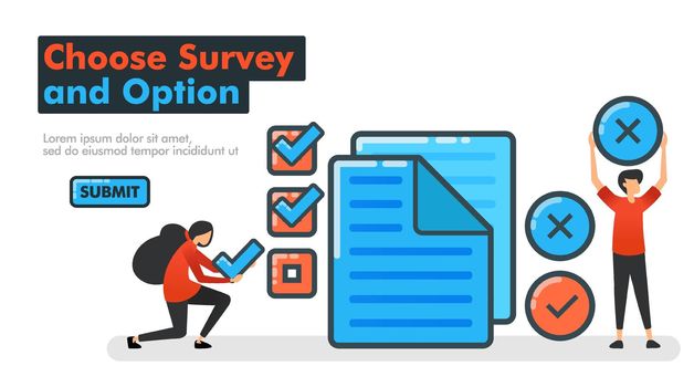 Choose Survey and Option line vector illustration. Make choices on surveys and examinations by checking or crossing documents. Check and make choices yes or no. for Landing pages Website Mobile App UI