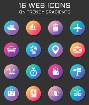 travel web icons on colorful round buttons