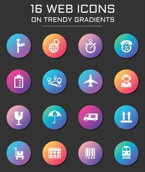 logistic icon set. logistic web icons on round trendy gradients