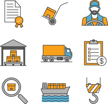 Cargo shipping color icons set