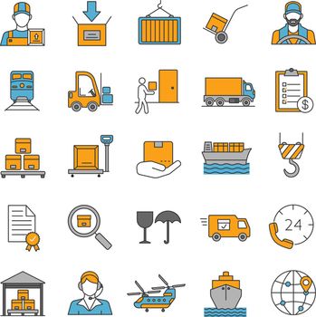 Cargo shipping color icons set