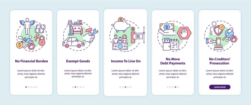 Debt free benefit onboarding mobile app page screen with concepts