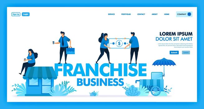 franchise business system is open business and retailer to increase and accelerate profit, customer, benefit and company growth. profit sharing in franchise industry. Flat illustration vector design.