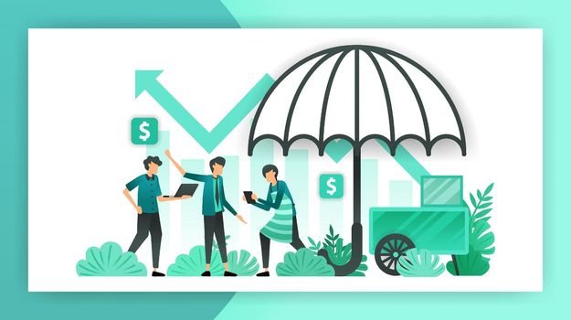 small business insurance. insurance policies that help and guarantee SME businesses, owners and investors from workplace accidents and business losses. vector illustration concept for landing page ads