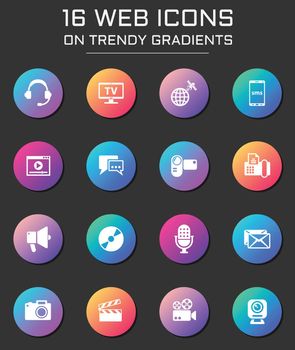media icon set. media web icons on round trendy gradients