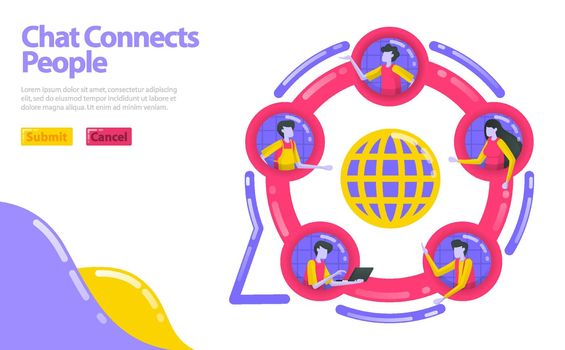 Illustration of Chat Connects People. Join social community. People are concentrated in a circle. Social network in business. Flat vector concept for Landing page, website, mobile, apps ui, ux, banner
