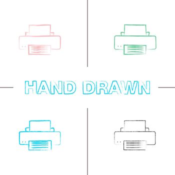 Printer hand drawn icons set