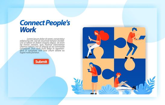 puzzle that connects people's work. find best team in partnership and teamwork in determining corporate structure. vector illustration concept for landing page, ui ux, web, mobile app, poster, banner