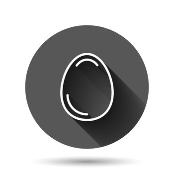 Egg icon in flat style. Breakfast vector illustration on black round background with long shadow effect. Eggshell circle button business concept.