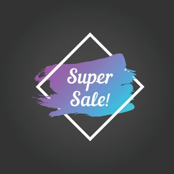 super sale promo lettering. super sale stock vector illustration with painted gradient brush stroke over rhombus frame for advertising labels, stickers, banners, leaflets, badges, tags, posters