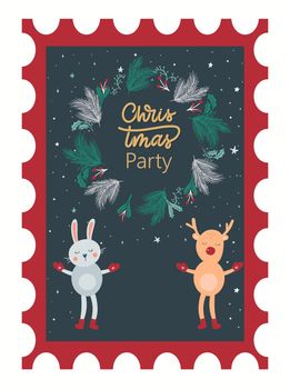 Christmas postage stamp. Party template.
