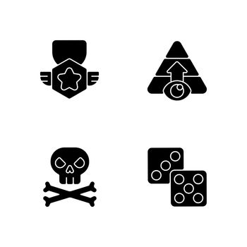 Videogame menu black glyph icons set on white space