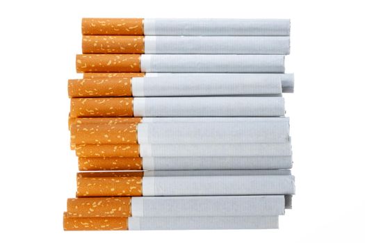 Bunch of unlit cigarettes isolated on white