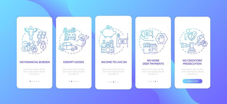 Debt free benefit dark blue onboarding mobile app page screen with concept